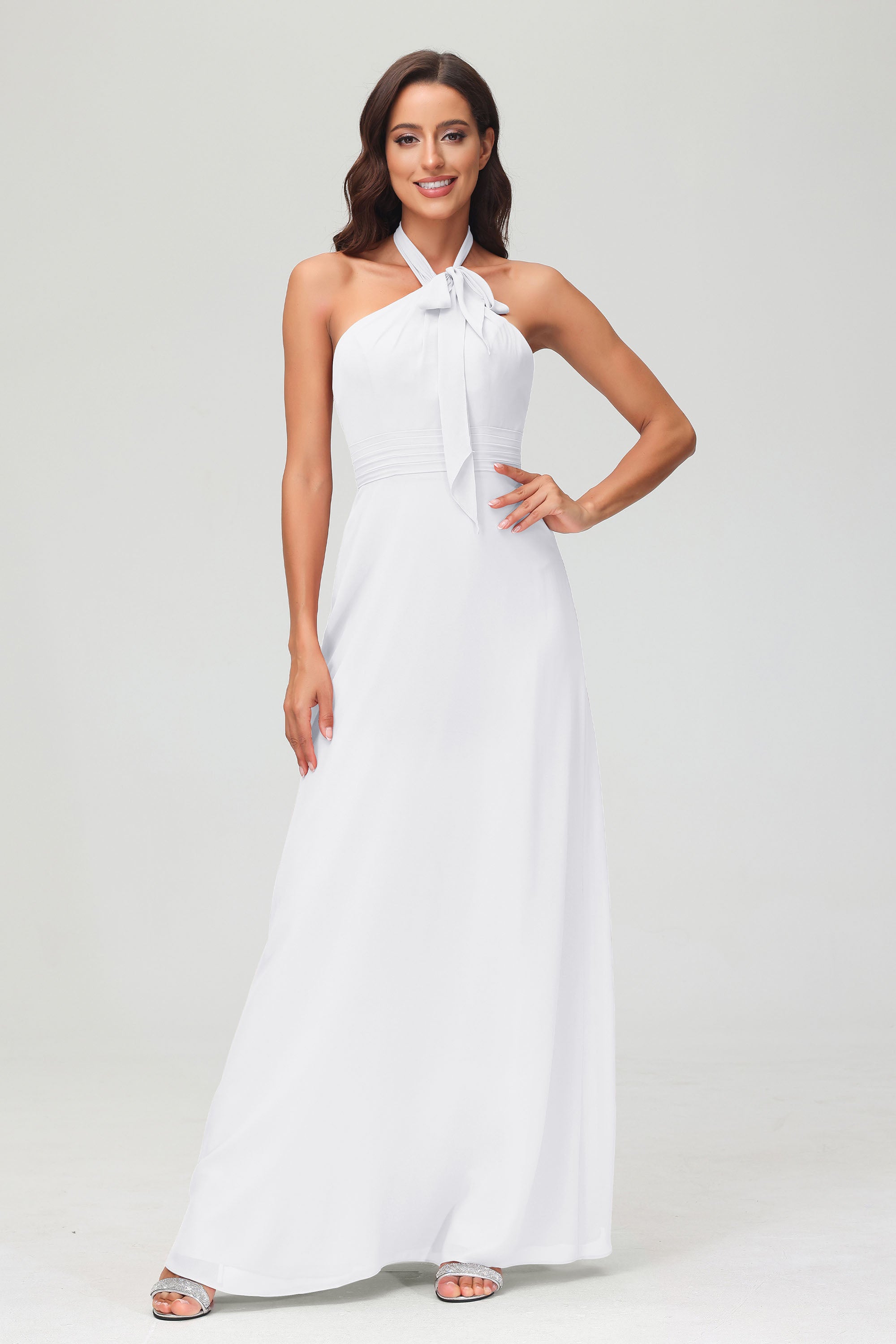 A Line Halter Chiffon Bridesmaid Dresses Women's Formal Evening Prom Dress Gowns