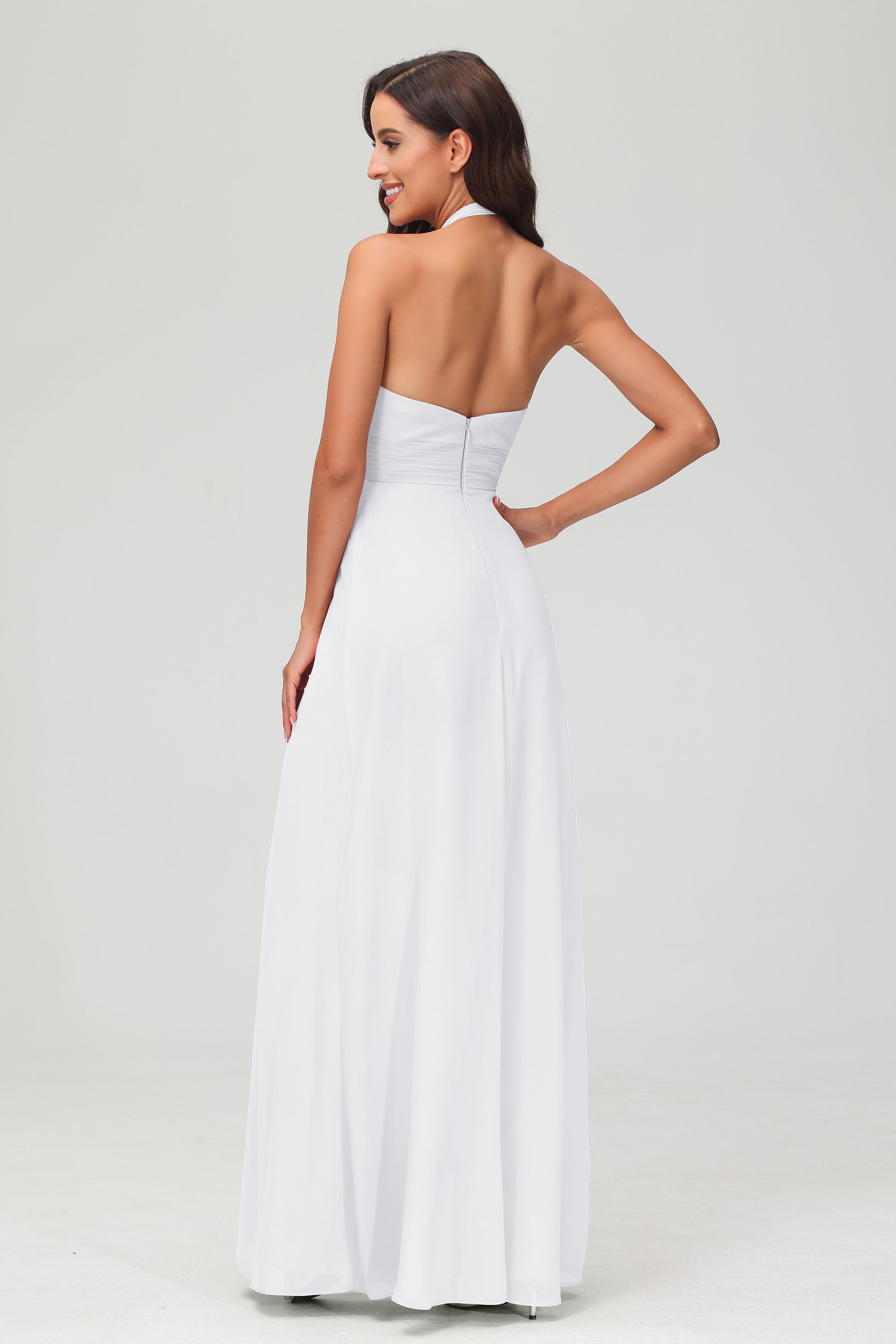 A Line Halter Chiffon Bridesmaid Dresses Women's Formal Evening Prom Dress Gowns