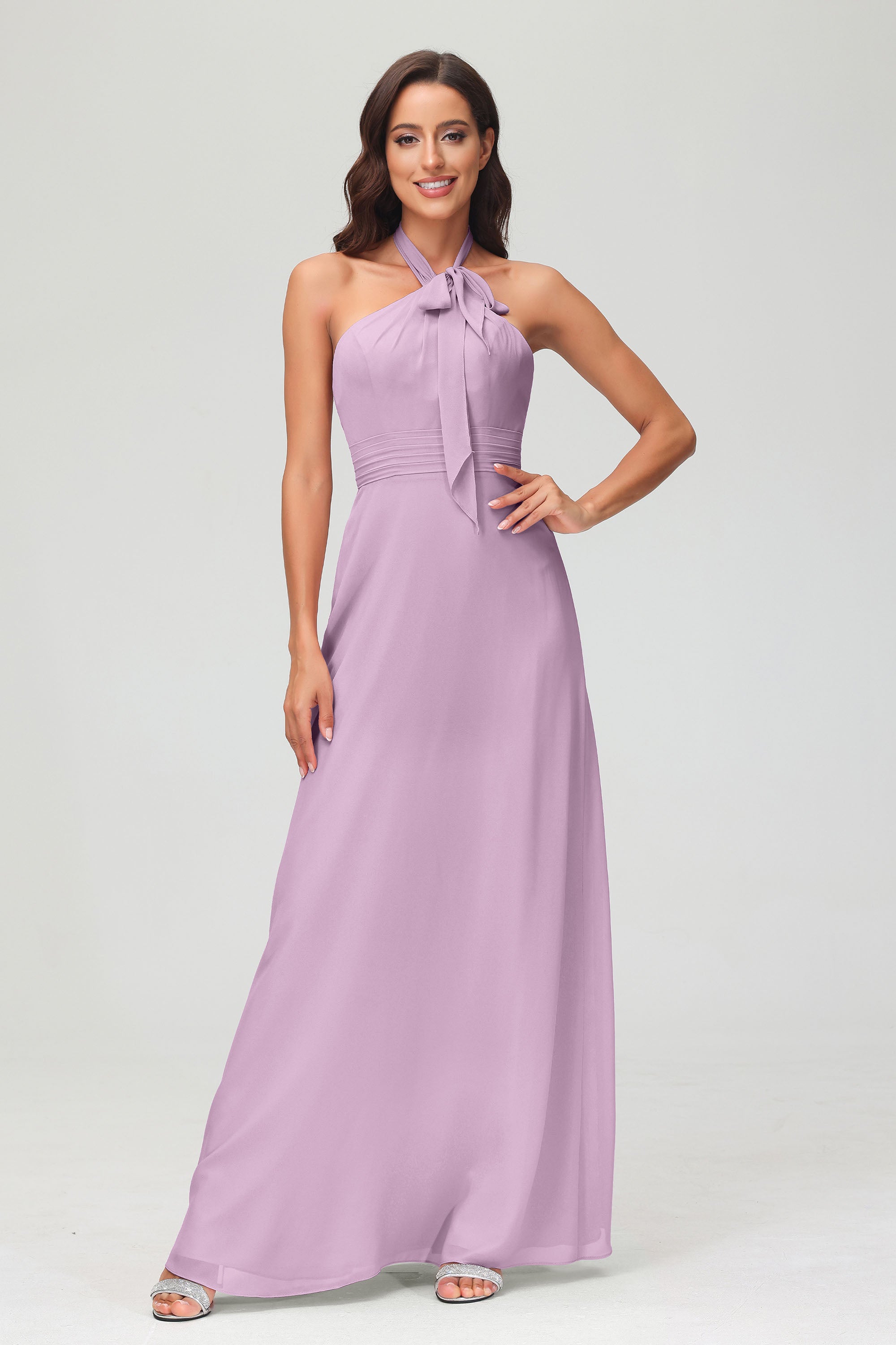 A Line Halter Chiffon Bridesmaid Dresses Women's Formal Evening Prom Dress Gowns