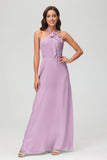 A Line Halter Chiffon Bridesmaid Dresses Women's Formal Evening Prom Dress Gowns