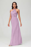 A Line Halter Chiffon Bridesmaid Dresses Women's Formal Evening Prom Dress Gowns