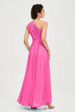 One Shoulder Chiffon Bridesmaid Dress Floor Length Ruched A Line Formal Evening Prom Gowns