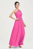 One Shoulder Chiffon Bridesmaid Dress Floor Length Ruched A Line Formal Evening Prom Gowns