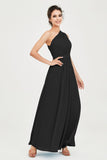 One Shoulder Chiffon Bridesmaid Dress Floor Length Ruched A Line Formal Evening Prom Gowns