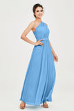 One Shoulder Chiffon Bridesmaid Dress Floor Length Ruched A Line Formal Evening Prom Gowns