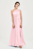 One Shoulder Chiffon Bridesmaid Dress Floor Length Ruched A Line Formal Evening Prom Gowns