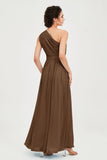 One Shoulder Chiffon Bridesmaid Dress Floor Length Ruched A Line Formal Evening Prom Gowns