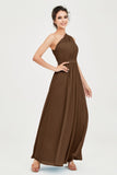 One Shoulder Chiffon Bridesmaid Dress Floor Length Ruched A Line Formal Evening Prom Gowns
