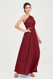 One Shoulder Chiffon Bridesmaid Dress Floor Length Ruched A Line Formal Evening Prom Gowns