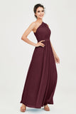 One Shoulder Chiffon Bridesmaid Dress Floor Length Ruched A Line Formal Evening Prom Gowns