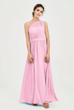 One Shoulder Chiffon Bridesmaid Dress Floor Length Ruched A Line Formal Evening Prom Gowns
