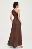 One Shoulder Chiffon Bridesmaid Dress Floor Length Ruched A Line Formal Evening Prom Gowns