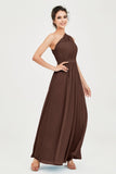 One Shoulder Chiffon Bridesmaid Dress Floor Length Ruched A Line Formal Evening Prom Gowns