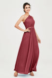 One Shoulder Chiffon Bridesmaid Dress Floor Length Ruched A Line Formal Evening Prom Gowns
