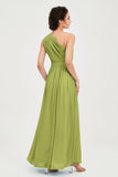One Shoulder Chiffon Bridesmaid Dress Floor Length Ruched A Line Formal Evening Prom Gowns