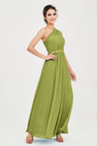 One Shoulder Chiffon Bridesmaid Dress Floor Length Ruched A Line Formal Evening Prom Gowns
