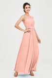 One Shoulder Chiffon Bridesmaid Dress Floor Length Ruched A Line Formal Evening Prom Gowns