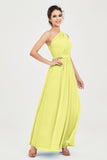 One Shoulder Chiffon Bridesmaid Dress Floor Length Ruched A Line Formal Evening Prom Gowns
