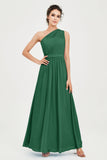 One Shoulder Chiffon Bridesmaid Dress Floor Length Ruched A Line Formal Evening Prom Gowns