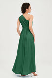 One Shoulder Chiffon Bridesmaid Dress Floor Length Ruched A Line Formal Evening Prom Gowns