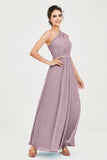 One Shoulder Chiffon Bridesmaid Dress Floor Length Ruched A Line Formal Evening Prom Gowns