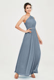 One Shoulder Chiffon Bridesmaid Dress Floor Length Ruched A Line Formal Evening Prom Gowns