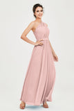 One Shoulder Chiffon Bridesmaid Dress Floor Length Ruched A Line Formal Evening Prom Gowns