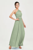 One Shoulder Chiffon Bridesmaid Dress Floor Length Ruched A Line Formal Evening Prom Gowns