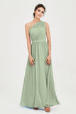 One Shoulder Chiffon Bridesmaid Dress Floor Length Ruched A Line Formal Evening Prom Gowns