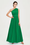 One Shoulder Chiffon Bridesmaid Dress Floor Length Ruched A Line Formal Evening Prom Gowns