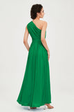 One Shoulder Chiffon Bridesmaid Dress Floor Length Ruched A Line Formal Evening Prom Gowns