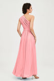 One Shoulder Chiffon Bridesmaid Dress Floor Length Ruched A Line Formal Evening Prom Gowns