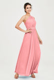 One Shoulder Chiffon Bridesmaid Dress Floor Length Ruched A Line Formal Evening Prom Gowns