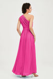 One Shoulder Chiffon Bridesmaid Dress Floor Length Ruched A Line Formal Evening Prom Gowns