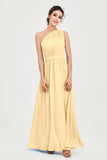 One Shoulder Chiffon Bridesmaid Dress Floor Length Ruched A Line Formal Evening Prom Gowns