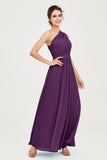 One Shoulder Chiffon Bridesmaid Dress Floor Length Ruched A Line Formal Evening Prom Gowns