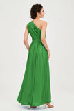 One Shoulder Chiffon Bridesmaid Dress Floor Length Ruched A Line Formal Evening Prom Gowns