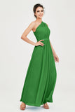 One Shoulder Chiffon Bridesmaid Dress Floor Length Ruched A Line Formal Evening Prom Gowns