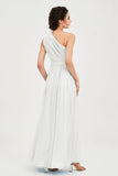 One Shoulder Chiffon Bridesmaid Dress Floor Length Ruched A Line Formal Evening Prom Gowns