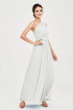 One Shoulder Chiffon Bridesmaid Dress Floor Length Ruched A Line Formal Evening Prom Gowns