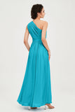 One Shoulder Chiffon Bridesmaid Dress Floor Length Ruched A Line Formal Evening Prom Gowns