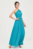 One Shoulder Chiffon Bridesmaid Dress Floor Length Ruched A Line Formal Evening Prom Gowns