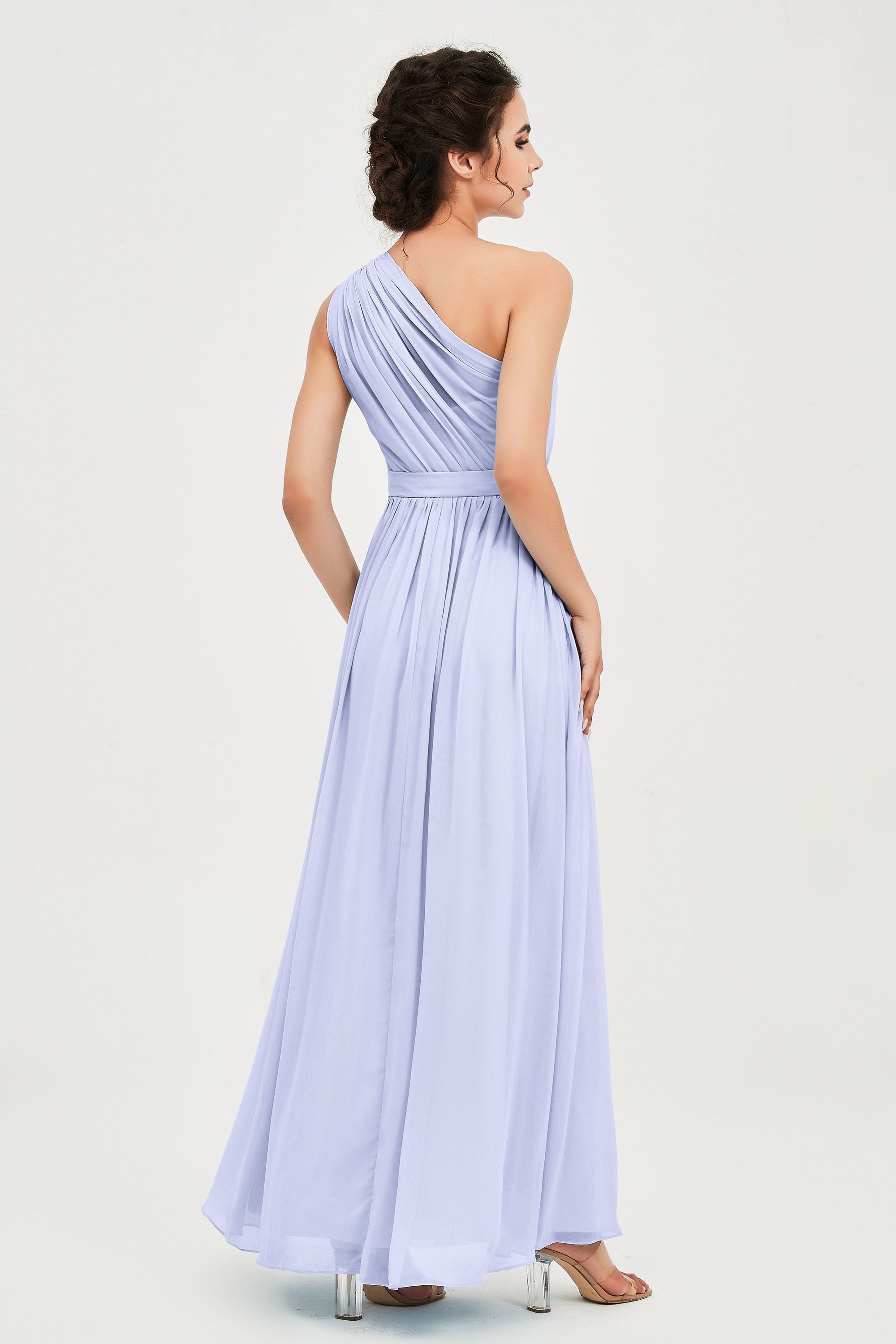 One Shoulder Chiffon Bridesmaid Dress Floor Length Ruched A Line Formal Evening Prom Gowns