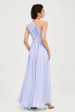 One Shoulder Chiffon Bridesmaid Dress Floor Length Ruched A Line Formal Evening Prom Gowns
