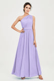 One Shoulder Chiffon Bridesmaid Dress Floor Length Ruched A Line Formal Evening Prom Gowns