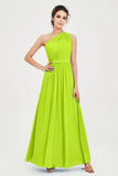 One Shoulder Chiffon Bridesmaid Dress Floor Length Ruched A Line Formal Evening Prom Gowns