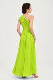 One Shoulder Chiffon Bridesmaid Dress Floor Length Ruched A Line Formal Evening Prom Gowns