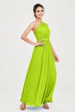 One Shoulder Chiffon Bridesmaid Dress Floor Length Ruched A Line Formal Evening Prom Gowns