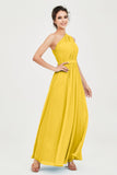 One Shoulder Chiffon Bridesmaid Dress Floor Length Ruched A Line Formal Evening Prom Gowns