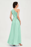 One Shoulder Chiffon Bridesmaid Dress Floor Length Ruched A Line Formal Evening Prom Gowns